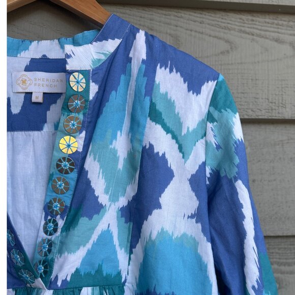 Sheridan French Blue Ikat Tiered Dress Sz M - Picture 10 of 10